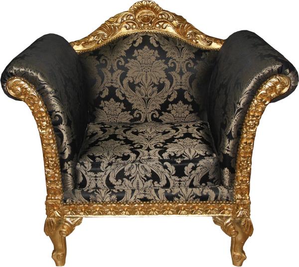 Casa Padrino Barock Lounge Sessel Schwarz Muster / Gold Möbel Antik Stil - Wohnzimmer Club Möbel Sessel - Limited Edition