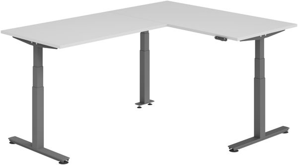 bümö Eckschreibtisch elektrisch höhenverstellbar L-Form: 160x220 cm in grau, Gestell graphit - Stehschreibtisch mit Memory-Steuerung, elektrischer XXL Schreibtisch für die Ecke, XDSMW-1614-5-G