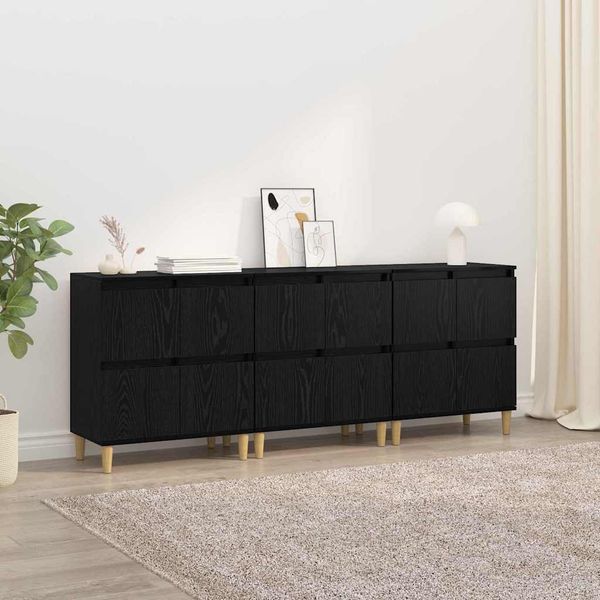 vidaXL Sideboards 3 pcs Schwarz Eichen-Optik 60 x 35 x 70 cm 3415591