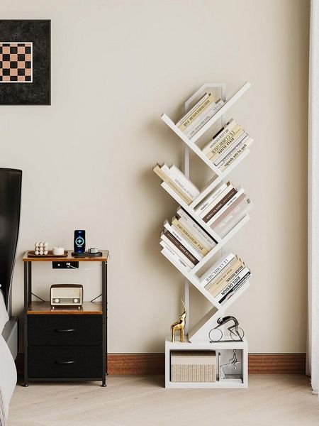 ODK Bücherregal in baumförmiger Optik, 6 offene Regale in Schwarz/Weiß, 1-tlg, Ideal für Wohnzimmer & Schlafzimmer