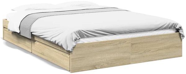 Doppelbett, Bettgestell Modernen mit Schubladen Sonoma-Eiche 160x200cm Holzwerkstoff d1636e
