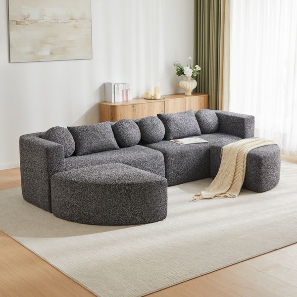 Schlafsofa 292 x 165 x 68 cm Schwarz, Chenille, modular mit Schlaffunktion und wolkiger Polsterung