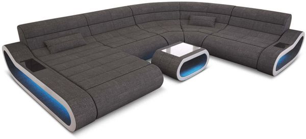 XXL Stoff Wohnlandschaft Concept - Strukturstoff - grau-weiß - Links