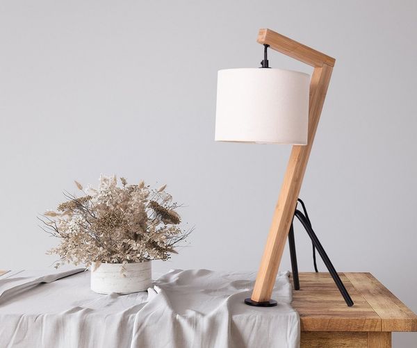 Paco Home Tischleuchte GALLOW, ohne Leuchtmittel, Schreib Holz Dreibein Vintage E27 Galgen Modern Höhe 49cm