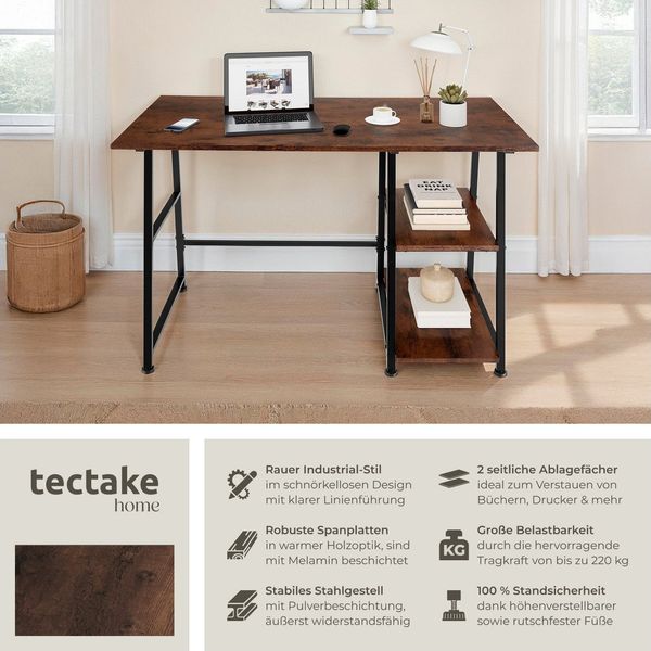 tectake Schreibtisch Computertisch Paisley 120x50x73,5cm (1-St, 1 tlg), Rustikaler Schreibtisch im schnörkellosen Industrial Style