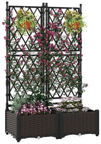COSTWAY Blumenkasten, mit Rankgitter, Pflanzkasten, Hochbeet, 80x40x120cm