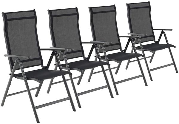 SONGMICS Gartenstuhl-Set 4-tlg., klappbar mit 8-fach verstellbarer Rückenlehne, Aluminiumgestell schwarz, bis 150 kg belastbar