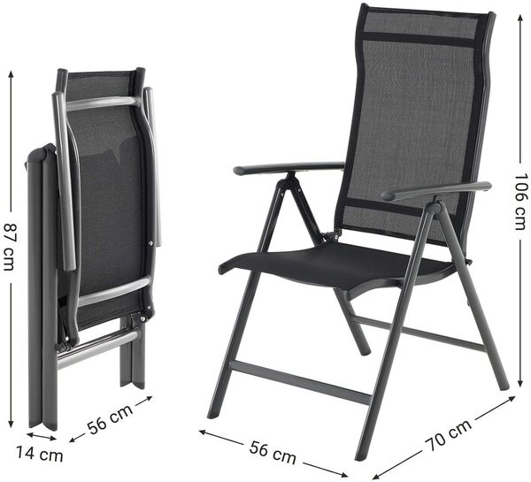 SONGMICS Gartenstuhl-Set 4-tlg., klappbar mit 8-fach verstellbarer Rückenlehne, Aluminiumgestell schwarz, bis 150 kg belastbar Bild 5