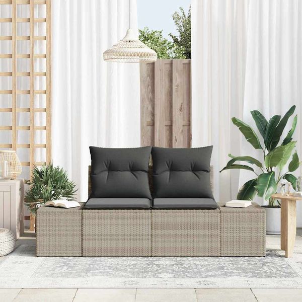 vidaXL Gartensofa mit Kissen Grau 184 x 62 x 69 cm Poly-Rattan 42006807