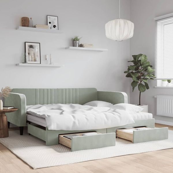 vidaXL Tagesbett Ausziehbar mit Schubladen Hellgrau 100x200 cm Samt 3197142