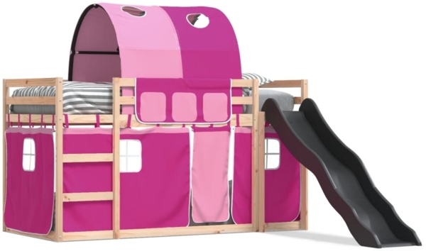 vidaXL Etagenbett mit Rutsche und Gardinen Rosa 90x200 cm 3284136