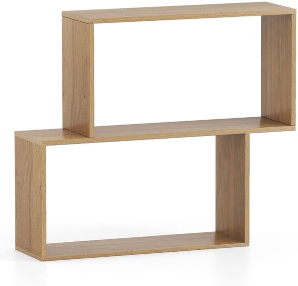 3-stöckiges geometrisches Bücherregal freistehendes Holzregal mit 2 würfelförmigen Fächern Natur