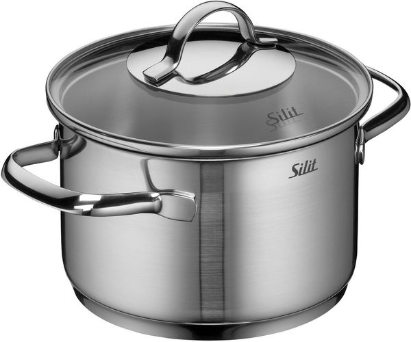 Silit Achat Kochtopf klein 16cm, Glasdeckel, Fleischtopf Induktion 1,9l, Edelstahl teilmattiert, unbeschichtet, backofengeeignet