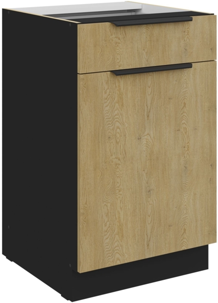 Küchen Unterschrank 50 cm CREMONA Eiche hell + Schwarz matt Vollauszug Soft-Close Küche Küchenzeile Einbauküche Küchenblock