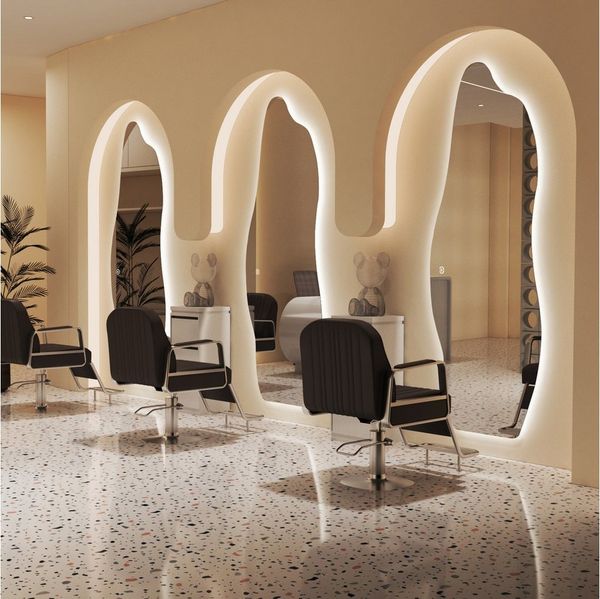WDWRITTI Spiegel Friseurspiegel groß für Friseurladen Friseurspiegel Hotel Wohnzimmer (Wandspiegel mit LED Beleuchtung asymmetrisch, 1-St, 165x60cm), 3Lichtfarben, Dimmbar, Speicherfunktion