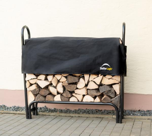 ShelterLogic Stahl Kaminholzregal inkl. Abdeckung | Schwarz | 126x25x118 cm