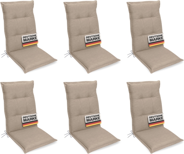 Gardissimo Hochlehnerauflage Premium natur 6 er Set Gartenstuhl Auflagen Kissen Polster Hochlehner, (Spar-Set, 6 St, 6 Auflagen), für Hochlehner-Stühle UV-beständig inkl. Bindebänder und Haltebänder