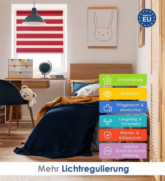 Doppelrollo Fensterrollo COR Duo-Rollo Klemmfixierung Zebrarollo, Rikmani, Klemm- oder Schraubmontage
