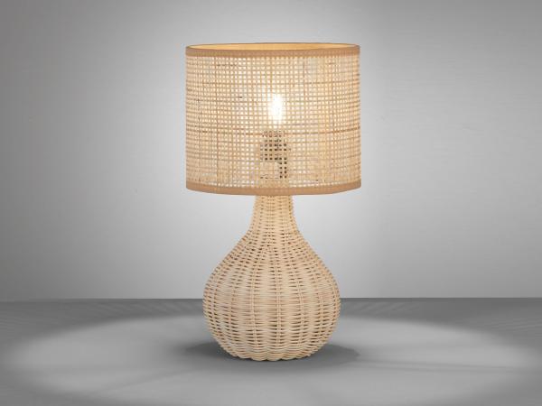 FISCHER & HONSEL LED Nachttischlampe, LED wechselbar, Warmweiß, Holzfuß & Designer Lampenschirm Korb-Geflecht Landhaus-Stil, Höhe 37cm