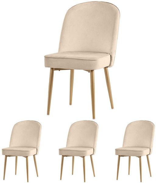 Flieks Esszimmerstuhl (Set, Kissenhöhe 9 cm, 4 St), 4er Set Polsterstühle Küchenstühle Samt Wohnzimmer Metallbeine