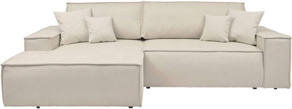 andas Ecksofa Finnley Schlafsofa 267 cm in Bouclé, Struktur fein u. Cord, L-Form, Schlaffunktion m. Bettkasten (136/210 cm), Bouclé, Struktur und Cord