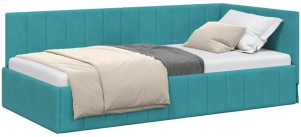 vidaXL Eckbettgestell mit Kopfteil Türkis 90 cm x 190 cm Stoff 42016305 Bild 2