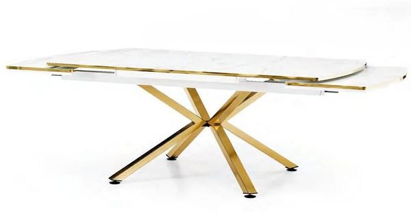 JVmoebel Esstisch Luxus Esstisch Tisch Ausziehbar Weißer Golden X-Tischbeine Edelstahl (1-St, Esstisch), Made in Europa