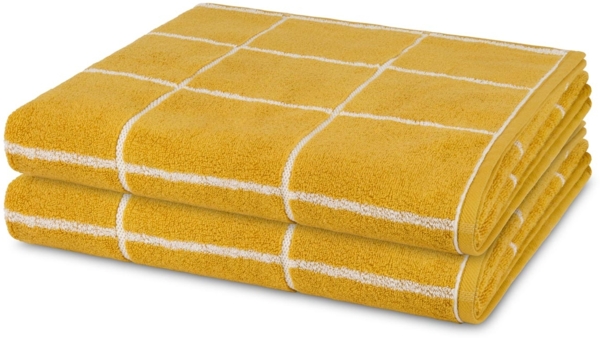 Ross Sensual Skin Karo 2 tlg. Frottier-Set - 2 X Duschtuch (75 X 140cm) - 500 - Senf