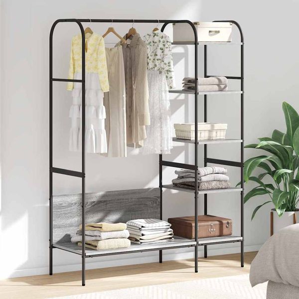 vidaXL Kleiderständer mit Regal Grau 120 x 44 x 160 cm Holzwerkstoff 868448