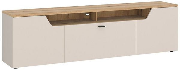 Lomadox Lowboard CARMONA-129, 195 cm breit in Kaschmir & Eiche, 2 Türen & 1 Klappe