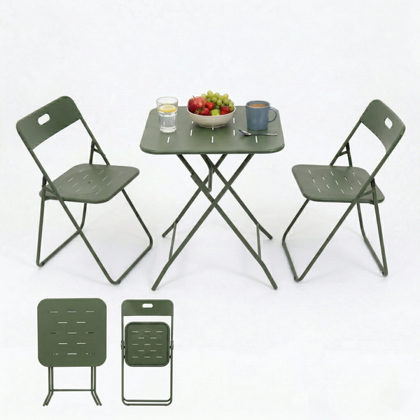 LVHOM Bistroset 3-tlg, Gartenmöbel-Set mit klappbaren Stühlen und Tisch, Balkonmöbel Set aus Stahl, wetterfeste Sitzgruppe, Grün