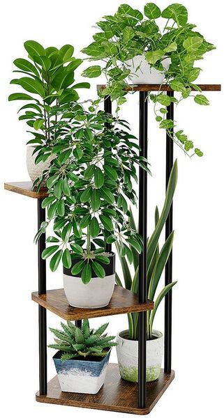Bamworld Blumenständer Pflanzenständer, Pflanzenregal, Modernes Regal für Innenpflanzen (1 St), 4 Ebenen, 30x30x80cm, Ideal für Wohnzimmer, Balkon und Büro