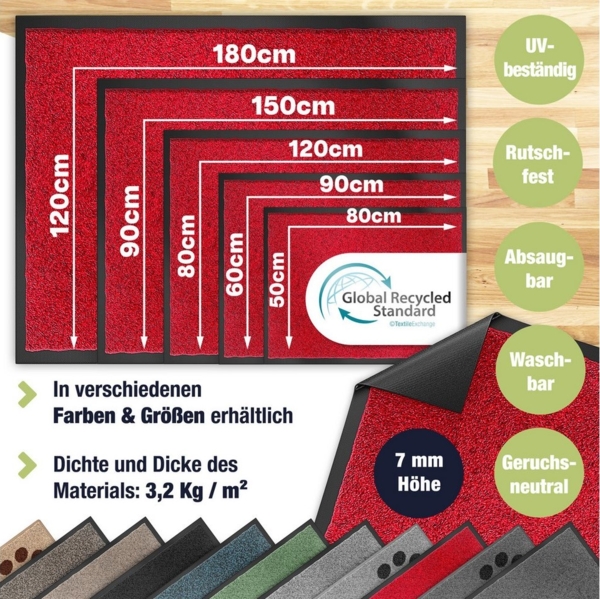 KESSER® Schmutzfangmatte rutschfeste Fußmatte für Innen- & Außenbereich waschbar & wetterfest | Türmatte Wohnungseingang | Teppich für Büro & Vorzimmer | Fußabtreter Fußabstreifer Classic, Bordeaux Rot, 50x80cm