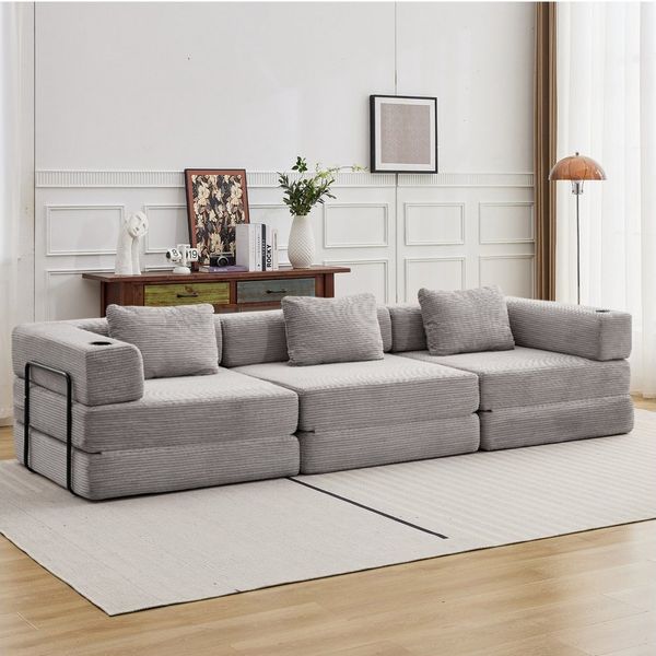 Leawin Sofa Sofas Wohnzimmer, Sofa mit Schlaffunktion aus Cord modular, Faltbar, flexibel, ohne Montage und ideal für kleine Räume