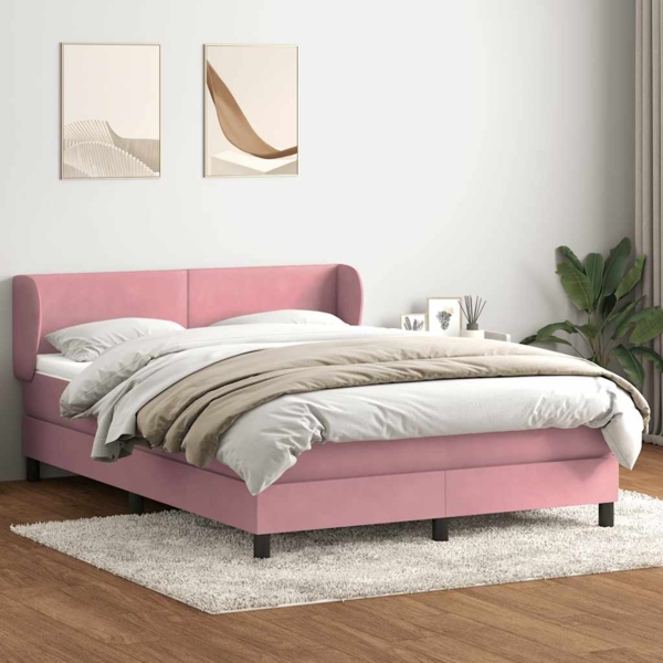 vidaXL Boxspringbett mit Matratze Rosa 140x220 cm Samt 3317402 Bild 2