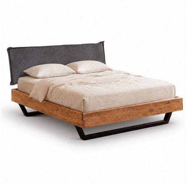 Liadomo Bettgestell Bologna Cozy, Bett, Einzelbett, Doppelbett, Massivholzbett, Akazie (Liegefläche 140x200, 160x200, 180x200 cm), Polsterkopfteil, Cozy-Look, mit Metallkufen schwarz