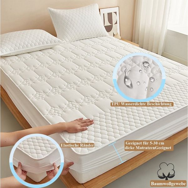 Matratzenauflage Wasserdicht Allergiker Baumwolle Matratzenschoner 90x200cm, 180x200cm ibettertec, Waschbar Anti Milben Allergiker Matratzenauflage mit Rundumbezug