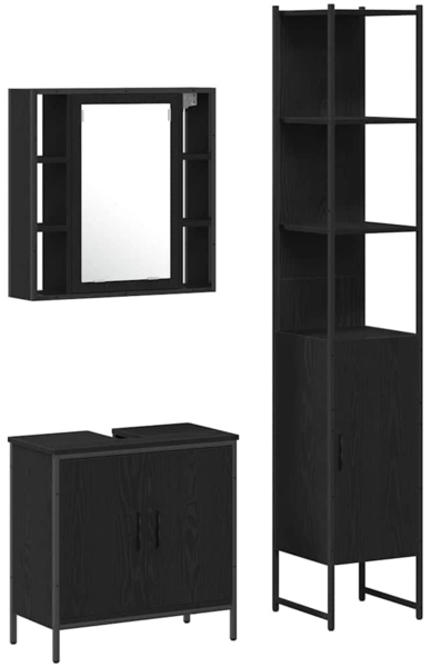 vidaXL Badezimmer Waschbeckenmöbel mit Tür 3 pcs Schwarz Holzwerkstoff 3334385 Bild 1