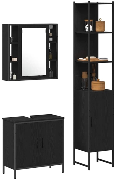 vidaXL Badezimmer Waschbeckenmöbel mit Tür 3 pcs Schwarz Holzwerkstoff 3334385 Bild 2
