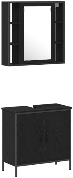 vidaXL Badezimmer Waschbeckenmöbel mit Tür 3 pcs Schwarz Holzwerkstoff 3334385 Bild 5