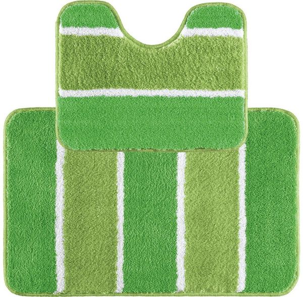 REDBEST Badematte Badematte + WC-Umrandung Set 2-teilig, Höhe 18 mm, eckig, Streifen