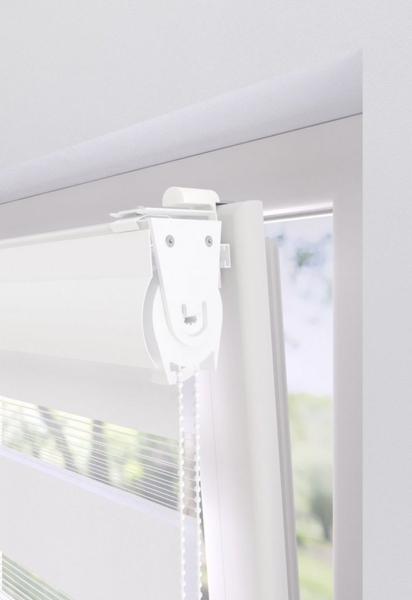 Doppelrollo Greta, my home, Lichtschutz, ohne Bohren, freihängend, Klemmträger mit Feststellschraube, mit Kassette, Befestigung mit Klemmträgern Bild 3