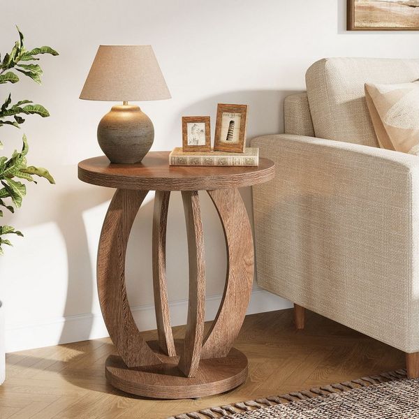 Tribesigns Beistelltisch 50 cm runder Sofatisch mit Stauraum, Nachttisch im Landhausstil