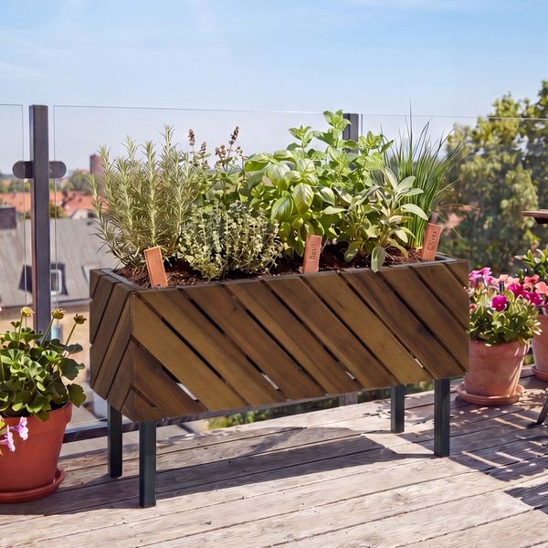 Pflanzkasten HWC-P87, Blumen-/Pflanzkübel Blumenkasten, In-/Outdoor Akazie Holz FSC®-zertifiziert 36 x 62 x 22 cm ~ braun
