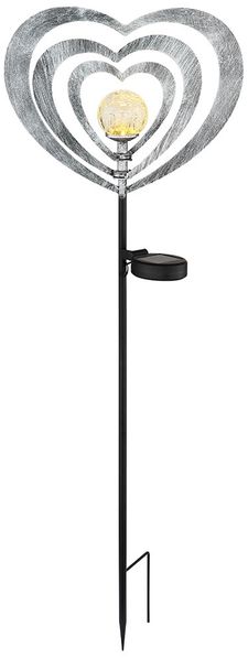LED Solarleuchte, Metall, silbergrau, Herz, H 82 cm