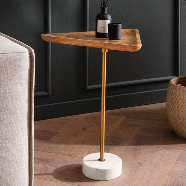 Beistelltisch Mango Massivholz Marmor 45x40x55cm Dreieckig Modern Sofatisch