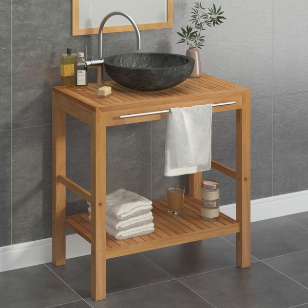 vidaXL Waschtisch Massivholz Teak mit Waschbecken Marmor Schwarz [3058161]