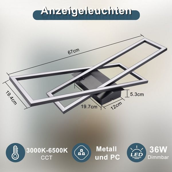 ZMH LED Deckenleuchte Wohnzimmer Schwarz 36/45W Dimmbar Deckenlampe Büro Kinderzimmer, Augenschutz, Einfache Installtion, LED fest integriert, 3000-6500K, Timer-Funktion Schlafzimmerlampe mit Fernbedienung