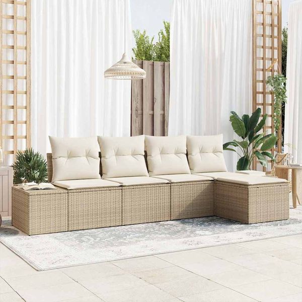 vidaXL Garten-Sofa-Set mit Kissen 5 pcs Beige und Creme Poly-Rattan 3355690