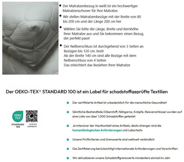 Bazyl Matratzenbezug mit Reißverschluss, versteppt, 90x200 cm, 4,0 cm Bild 3